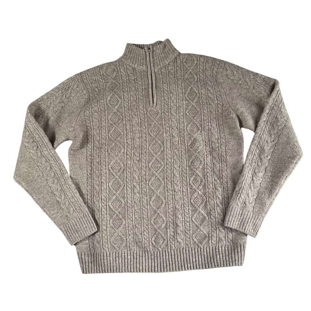 Fisherman Sweater Cable Knit Beige Indie mens XL Grandpa 1/4 zipper Bleu Ice Hip